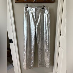 MNG by Mango Women’s wide leg rave metallic silver pants faux leather